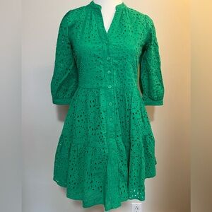 Ever New Jade Green Eyelet Button Front Mini Dress XS AUS 4 Cottagecore